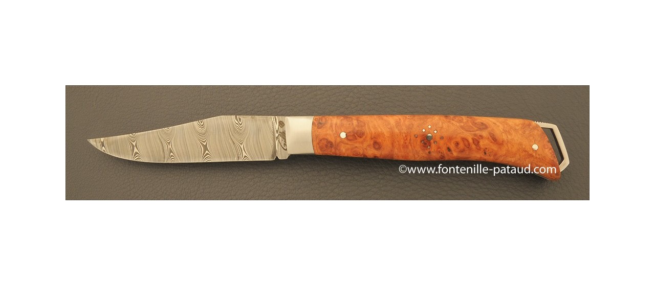 Le Saint Bernard Knife Damascus Stabilized poplar burl