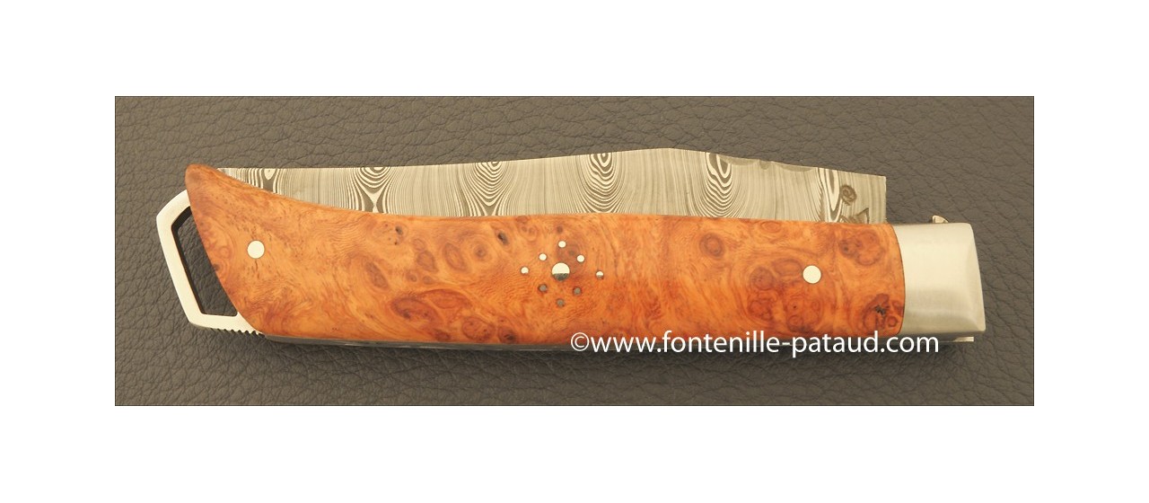 Le Saint Bernard Knife Damascus Stabilized poplar burl