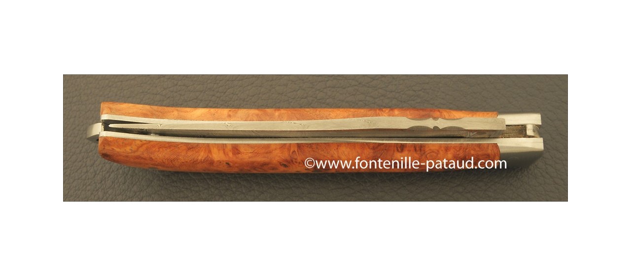 Le Saint Bernard Knife Damascus Stabilized poplar burl