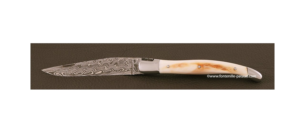 Damascus balde and real ivory laguiole knife