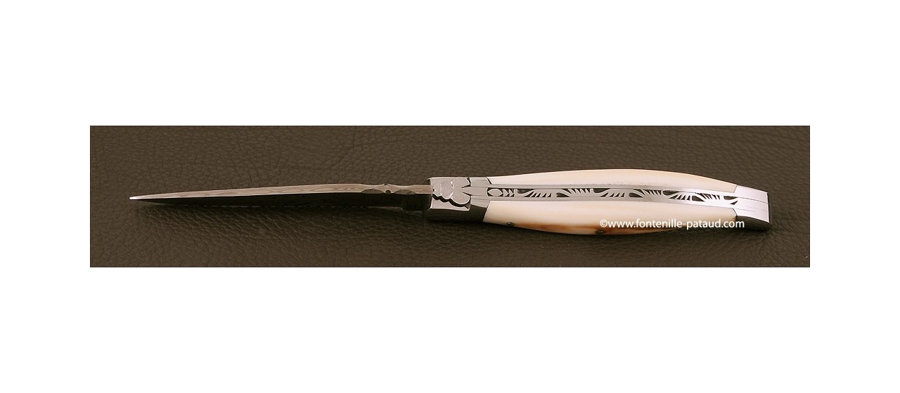 Damascus balde and real ivory laguiole knife