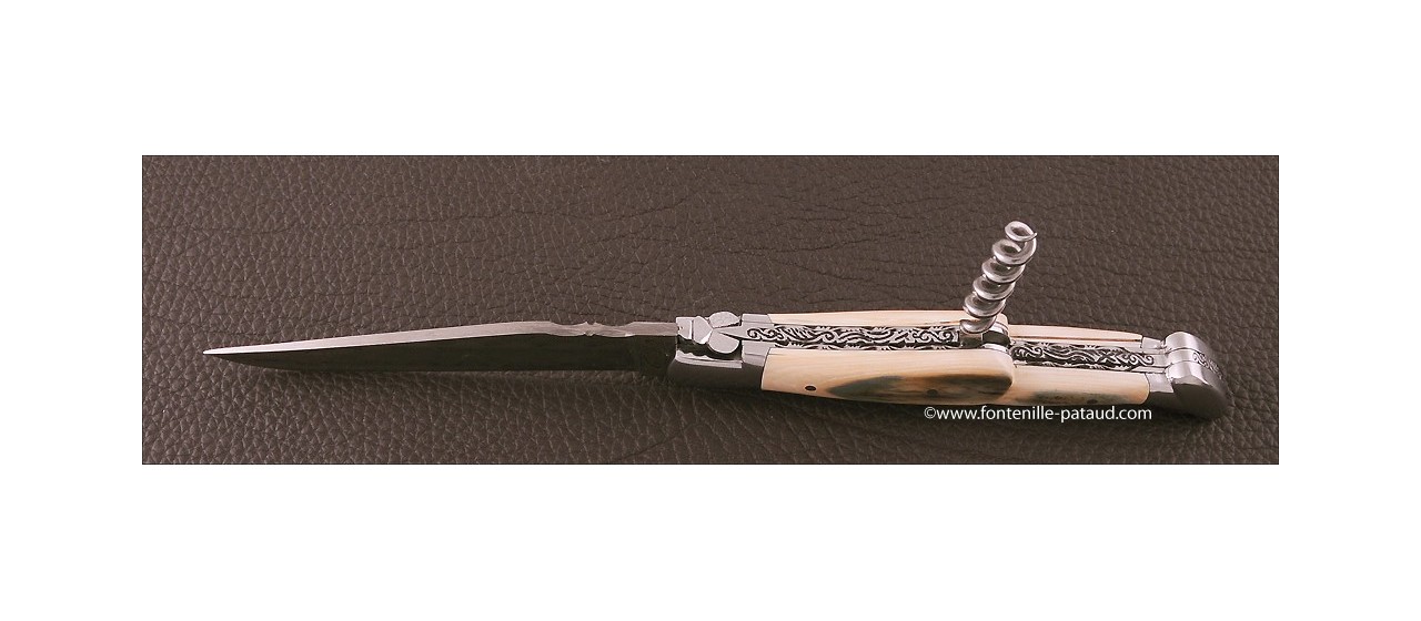 Laguiole Knife Traditional 12 cm Collection Blue fossilized mammoth ivory Delicate file work