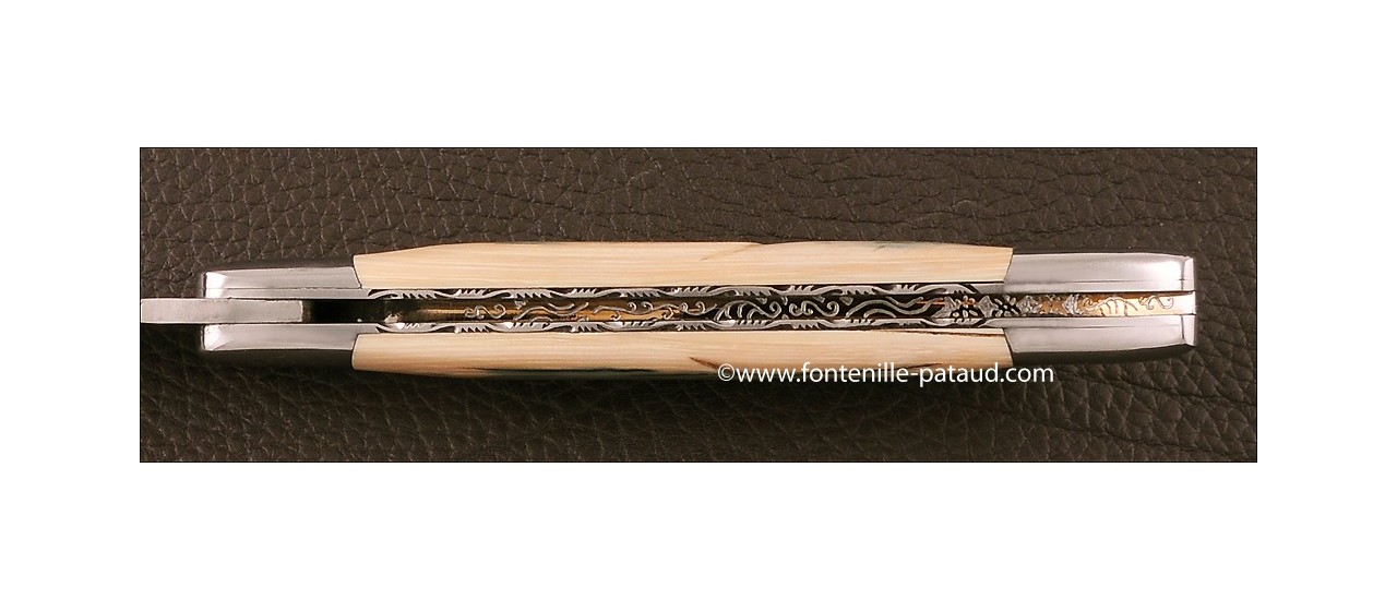 Couteau Laguiole Traditionnel 12 cm Collection Mammouth fossile bleu Guillochage fin