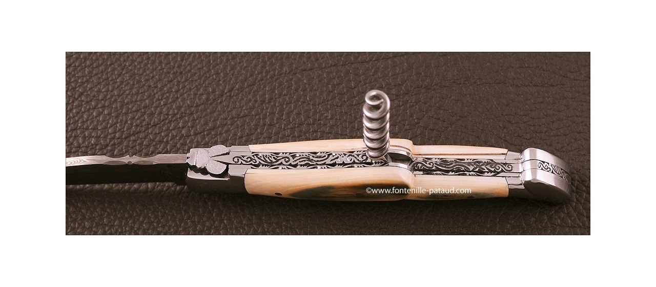 Laguiole Knife Traditional 12 cm Collection Blue fossilized mammoth ivory Delicate file work