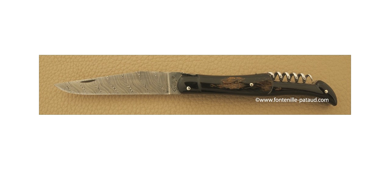 Laguiole Knife Picnic Damascus Range with Corkscrew Buffalo bark