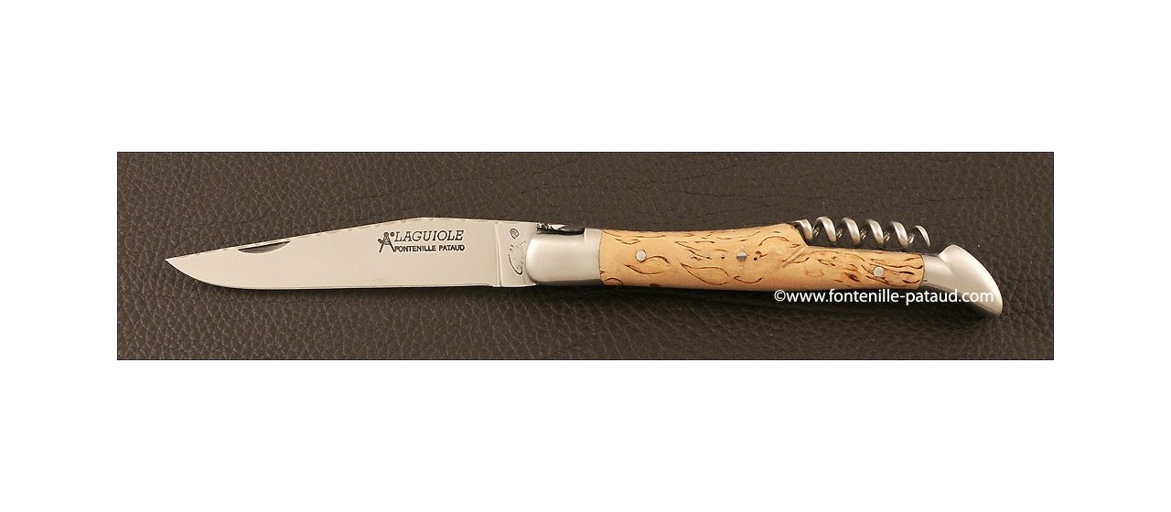 Laguiole Knife Picnic Guilloche Range Curly birch