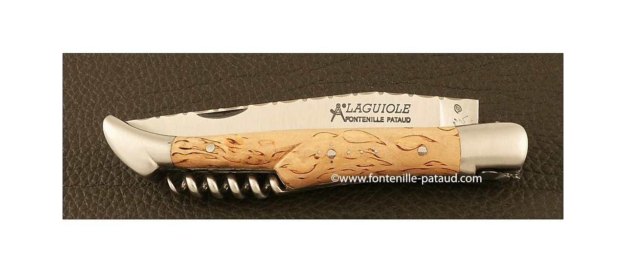 Couteau Laguiole Traditionnel 12 cm Guilloche avec Tire-Bouchon Bouleau