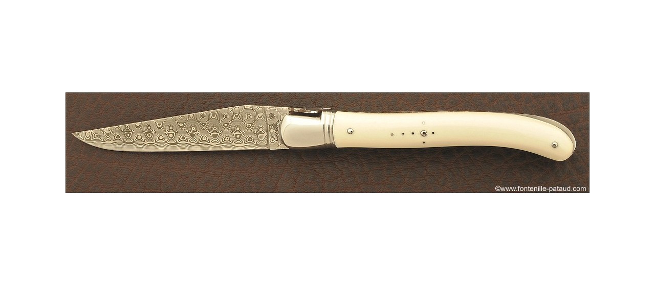 True laguiole knife White Mammoth ivory and damascus blade