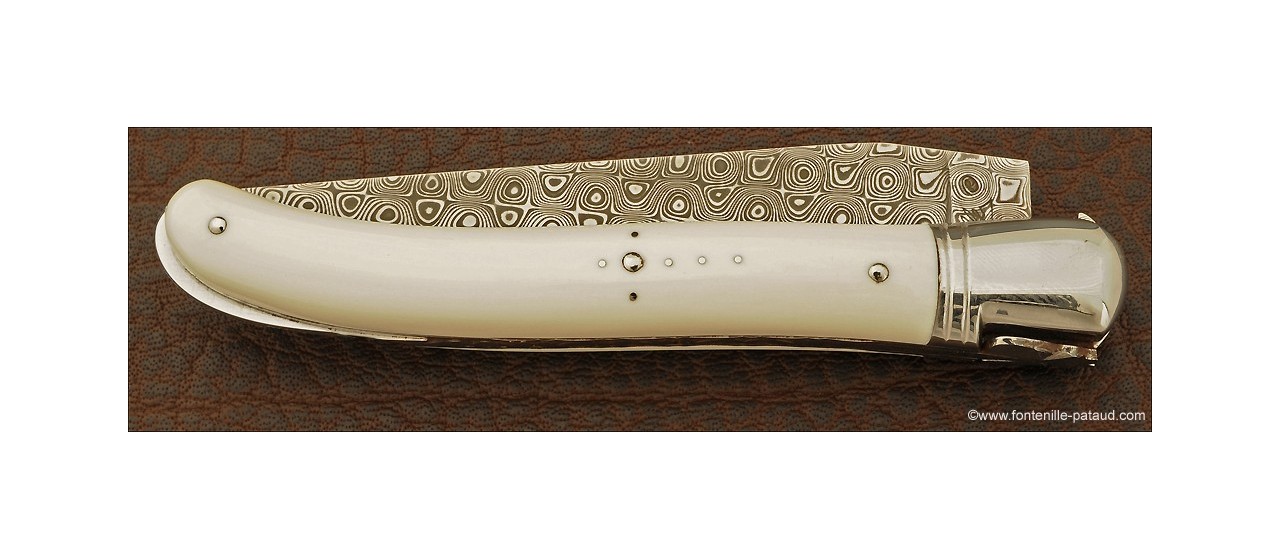 True laguiole knife White Mammoth ivory and damascus blade