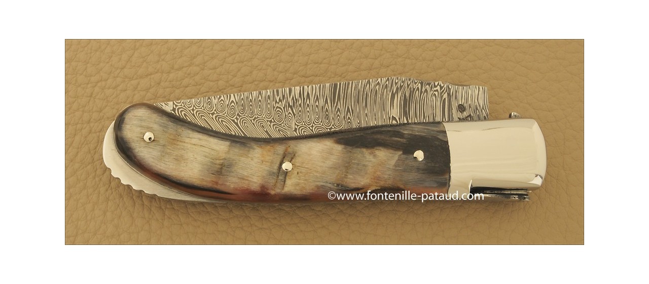 Laguiole Knife Sport Damascus Range Dark Ram Horn