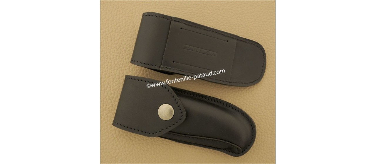 Genuine black leather pouch handmade in France
