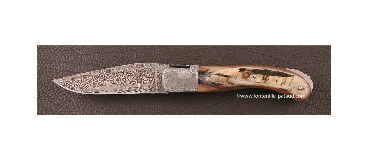 Laguiole Knife Sport Damascus Range Dark ram horn