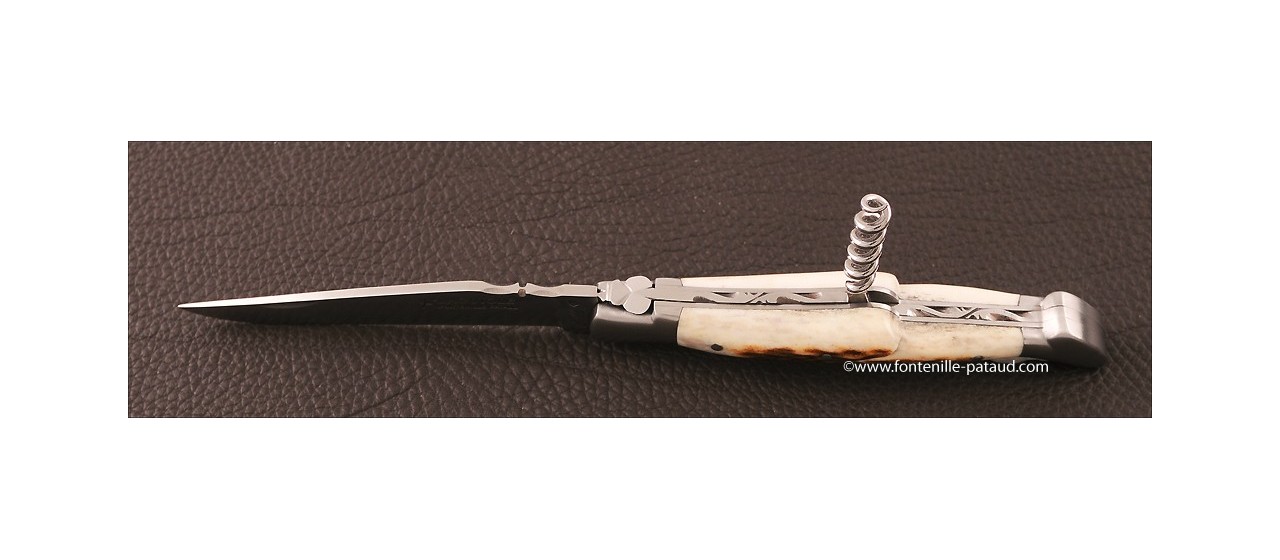Couteau Laguiole Traditionnel 12 cm Classique avec Tire-Bouchon Bois de cerf