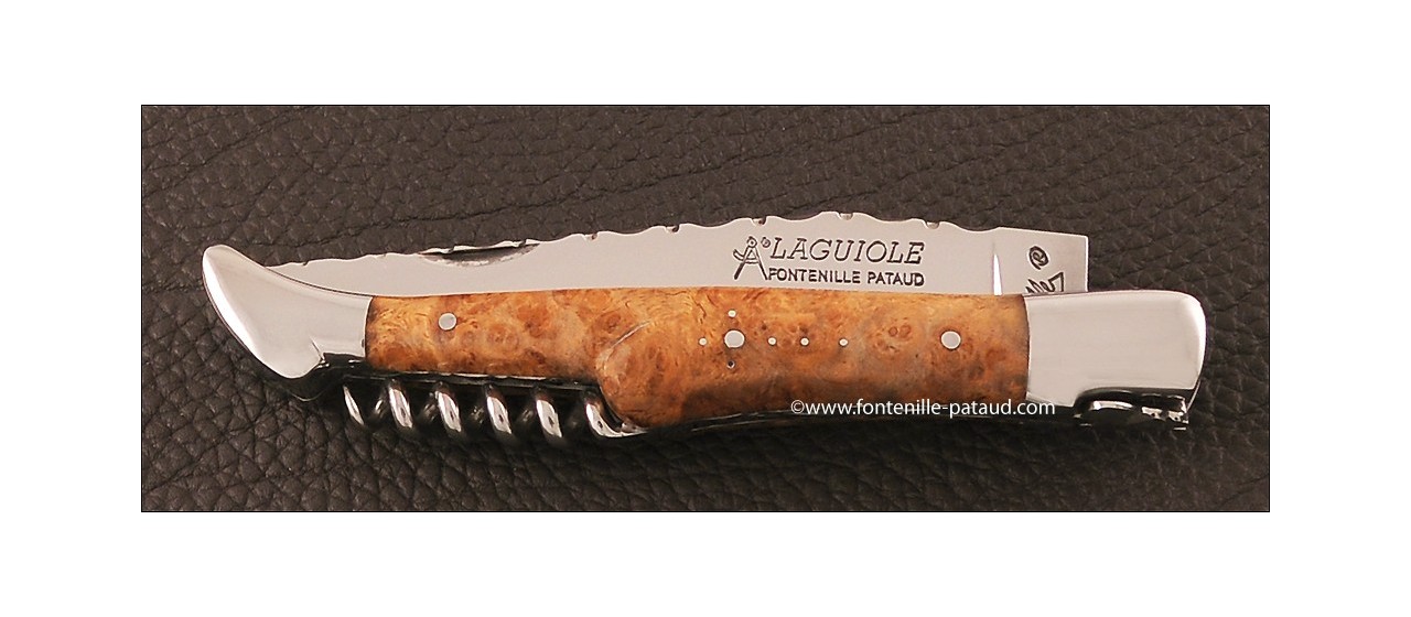 Couteau Laguiole Traditionnel 12 cm Guilloche avec Tire-Bouchon Erable