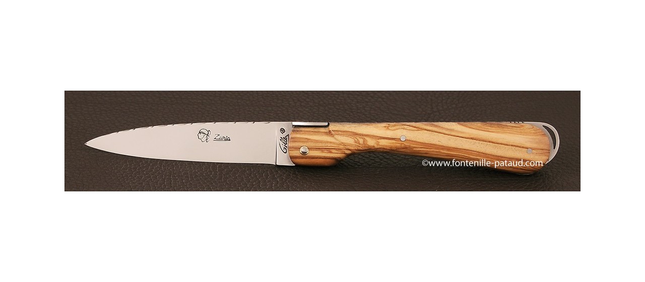 Corsican Sperone knife Guilloche Range Olivewood