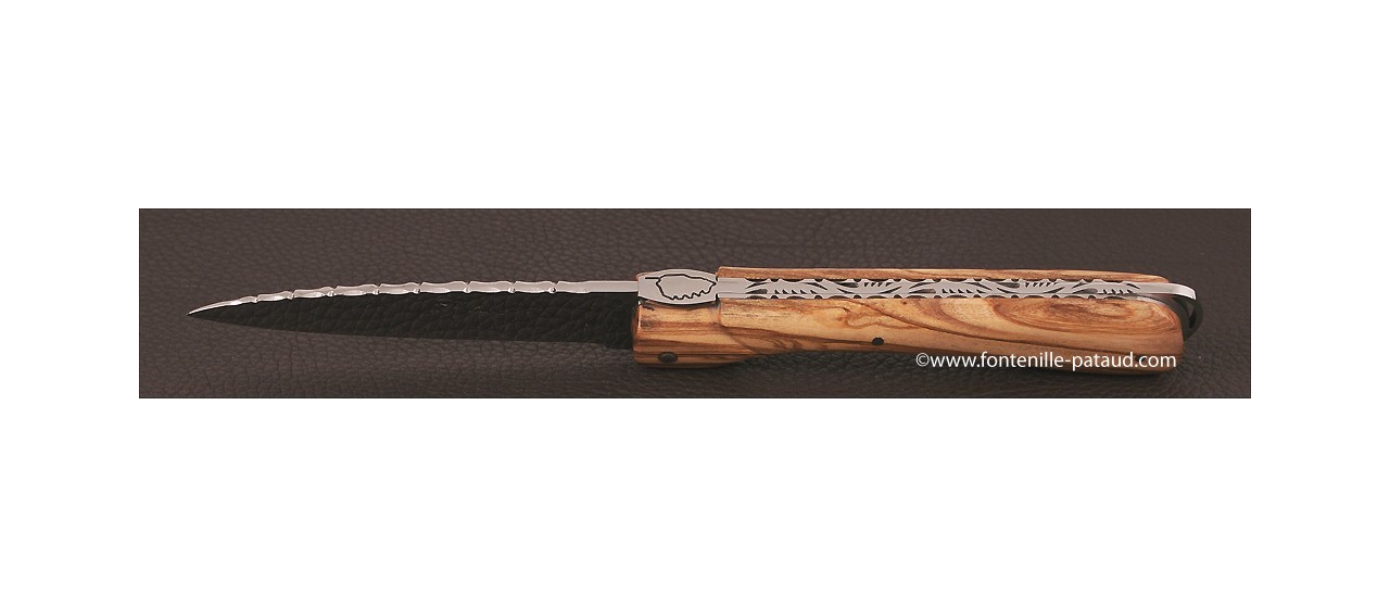 Corsican Sperone knife Guilloche Range Olivewood