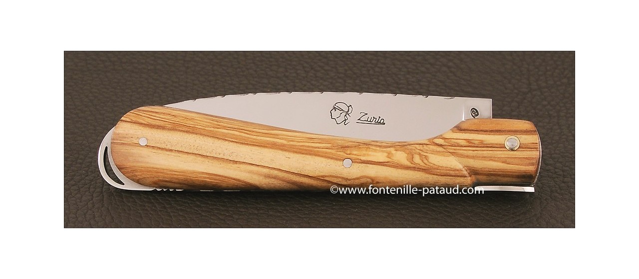 Corsican Sperone knife Guilloche Range Olivewood