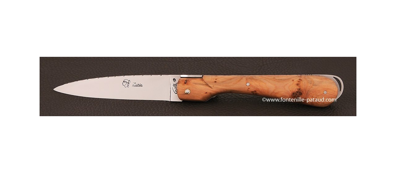 Corsican Sperone knife Guilloche Range Juniper burl