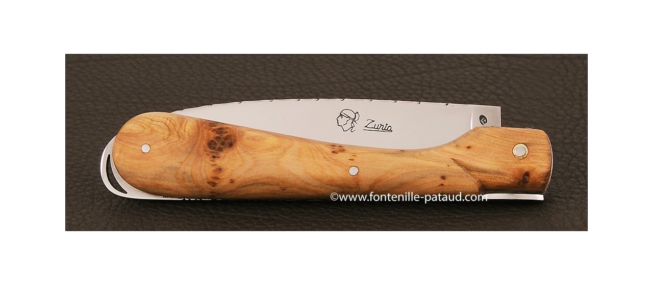 Corsican Sperone knife Guilloche Range Juniper burl