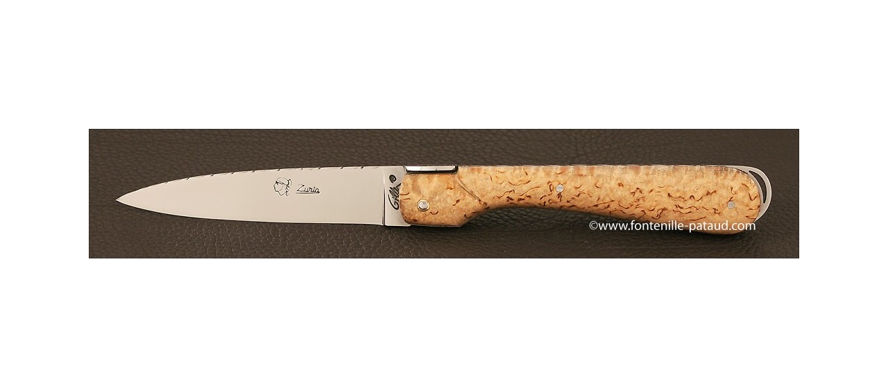 Corsican Sperone knife Guilloche Range Curly birch