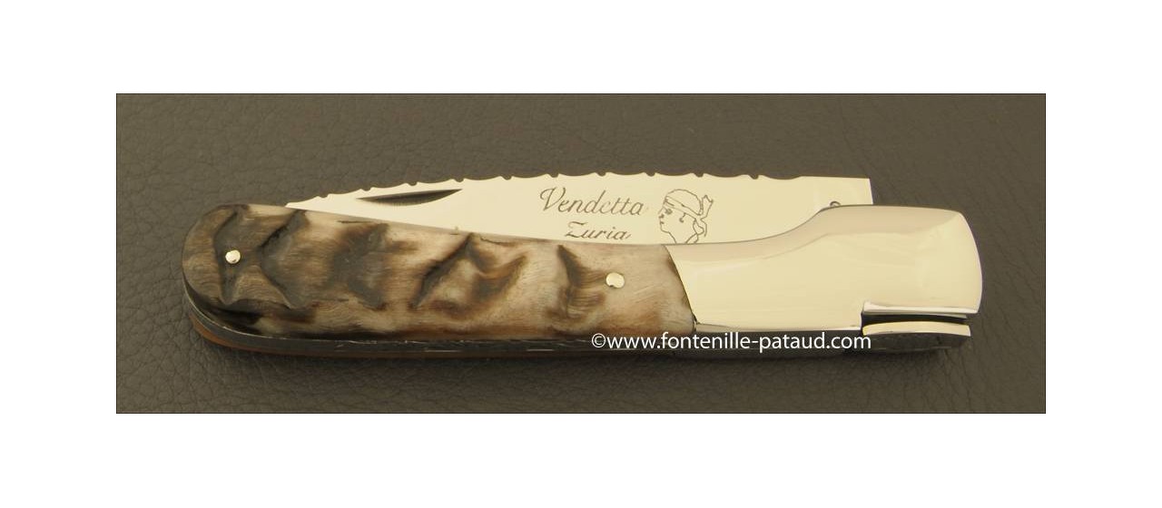 Corsican Vendetta knife Guilloche Range Dark Ram horn