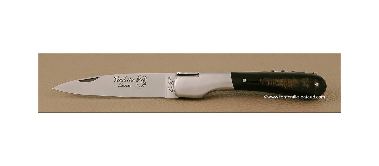 Couteau Vendetta Corse Traditionnelle avec tire-bouchon Buffle brut