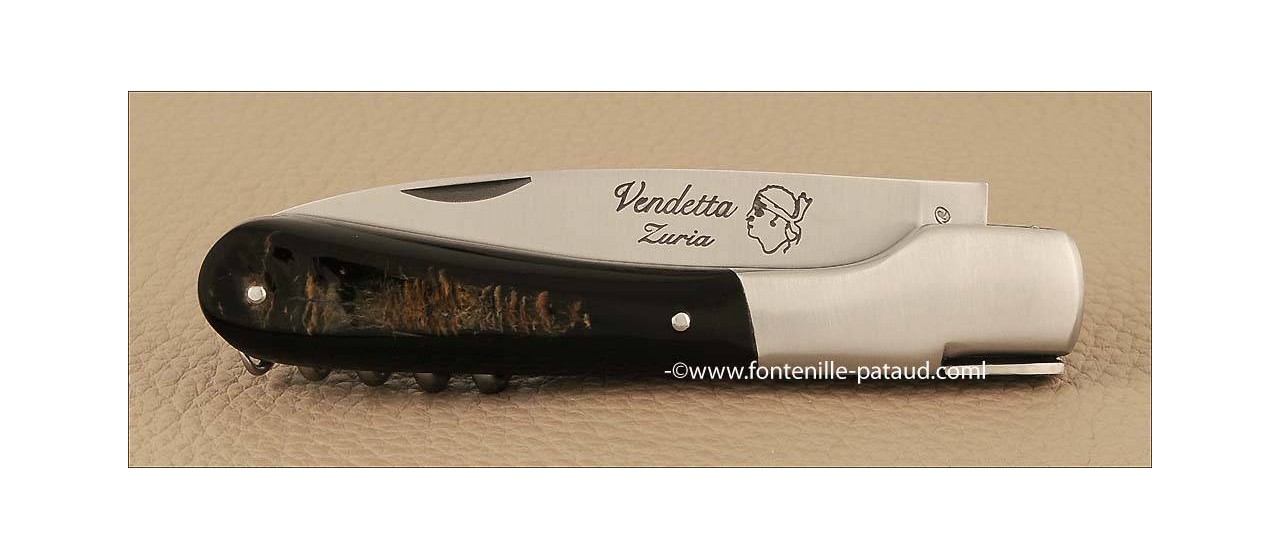 Couteau Vendetta Corse Traditionnelle avec tire-bouchon Buffle brut