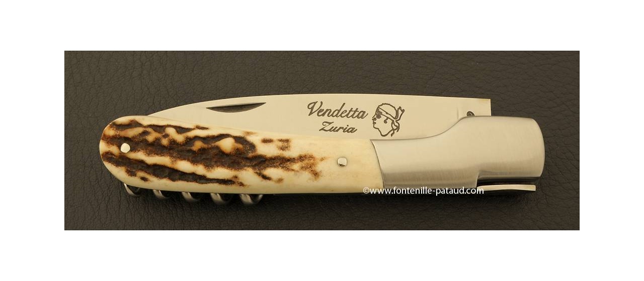 Couteau Vendetta Corse Traditionnelle avec tire-bouchon Bois de cerf
