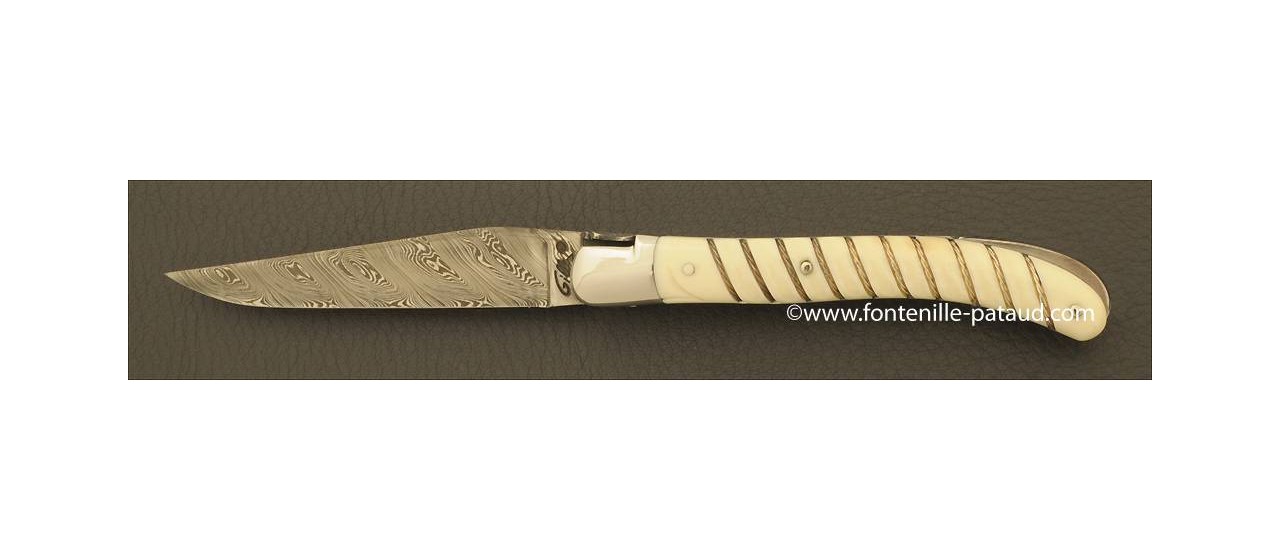 Laguiole Knife Le Pocket Damascus Range Silver thread real Ivory