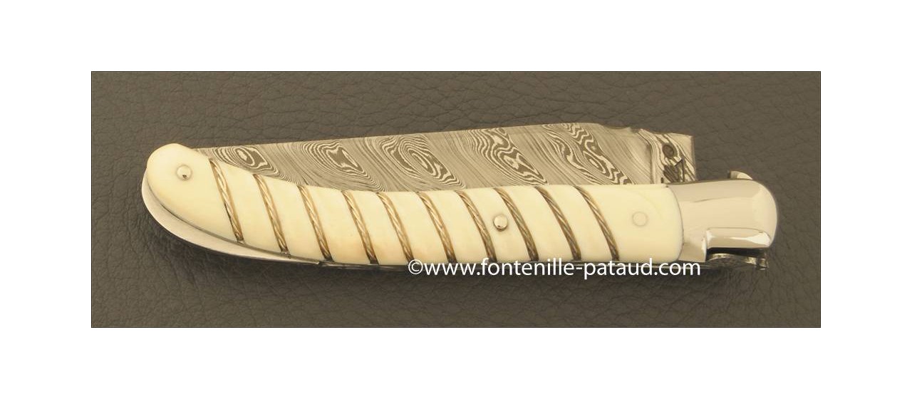 Laguiole Knife Le Pocket Damascus Range Silver thread real Ivory