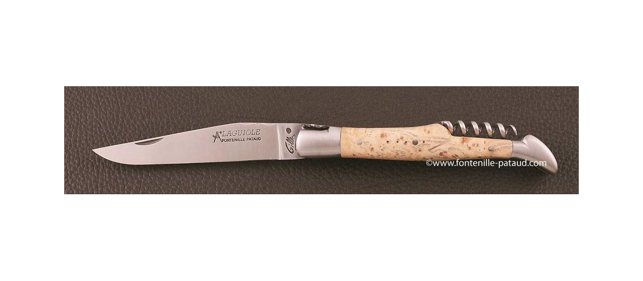 Couteau Laguiole Traditionnel 12 cm Classique avec Tire-Bouchon Loupe de frêne