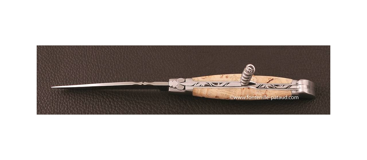 Couteau Laguiole Traditionnel 12 cm Classique avec Tire-Bouchon Loupe de frêne