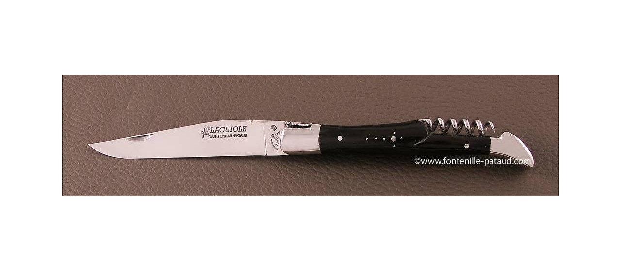 Couteau Laguiole Traditionnel 12 cm Classique avec Tire-Bouchon Pointe de corne noire