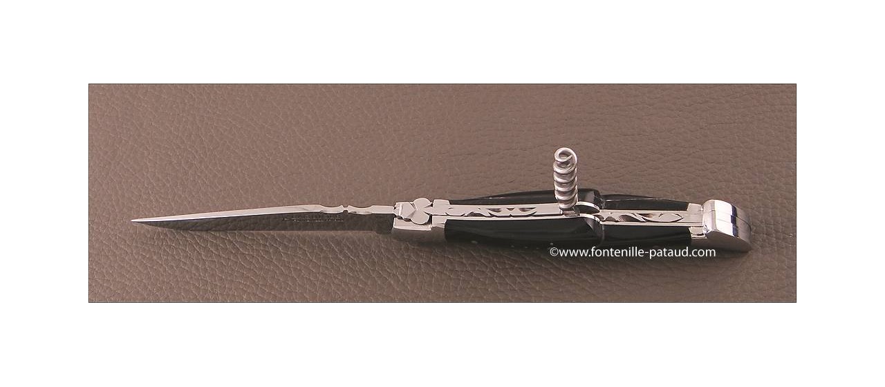 Couteau Laguiole Traditionnel 12 cm Classique avec Tire-Bouchon Pointe de corne noire