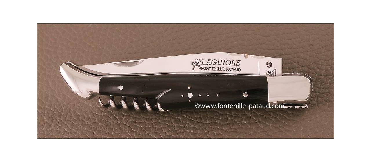 Couteau Laguiole Traditionnel 12 cm Classique avec Tire-Bouchon Pointe de corne noire