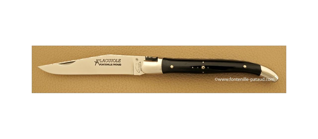 Laguiole Knife Traditional 11 cm Guilloche Range Black Horn Tip