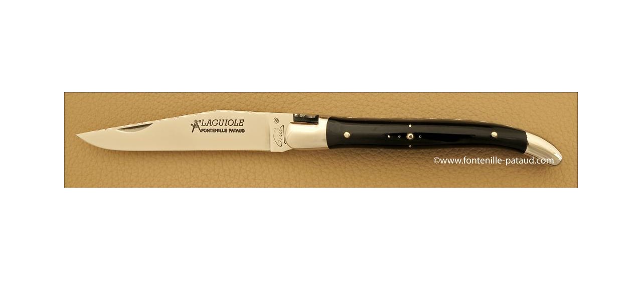 Couteau Laguiole Traditionnel 11 cm Guilloche Pointe de Corne Noire