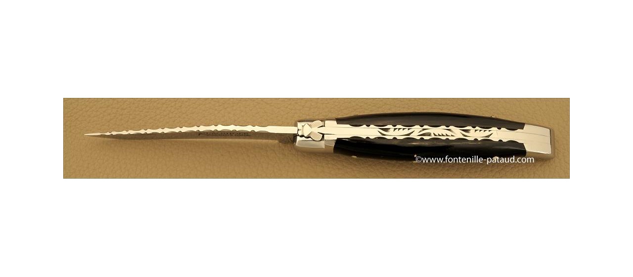 Laguiole Knife Traditional 11 cm Guilloche Range Black Horn Tip