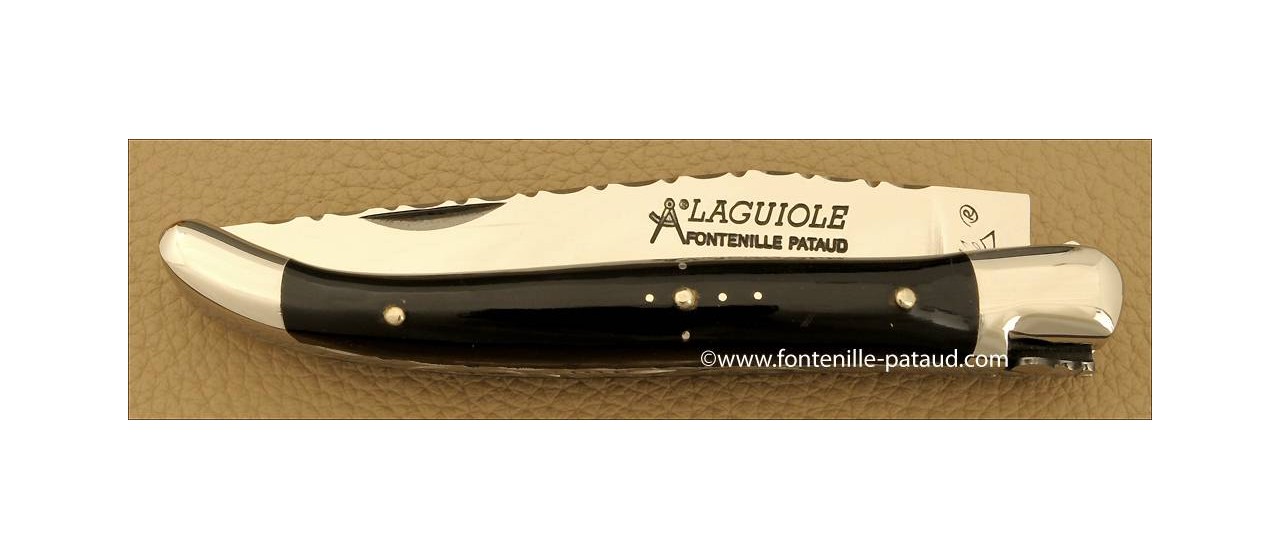 Laguiole Knife Traditional 11 cm Guilloche Range Black Horn Tip