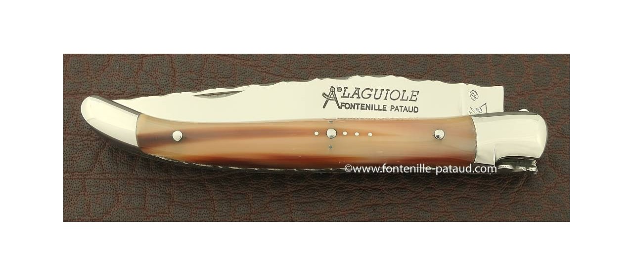 Laguiole Knife Traditional 11 cm Guilloche Range Real Horn Tip