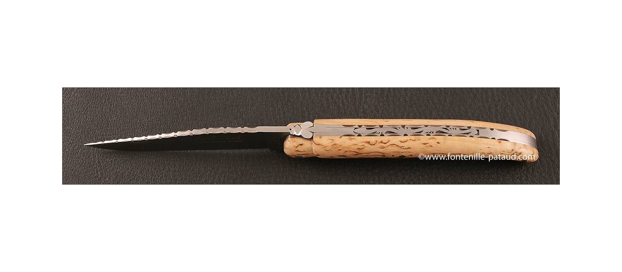 Laguiole Knife Traditional 11 cm Guilloche Range Curly birch