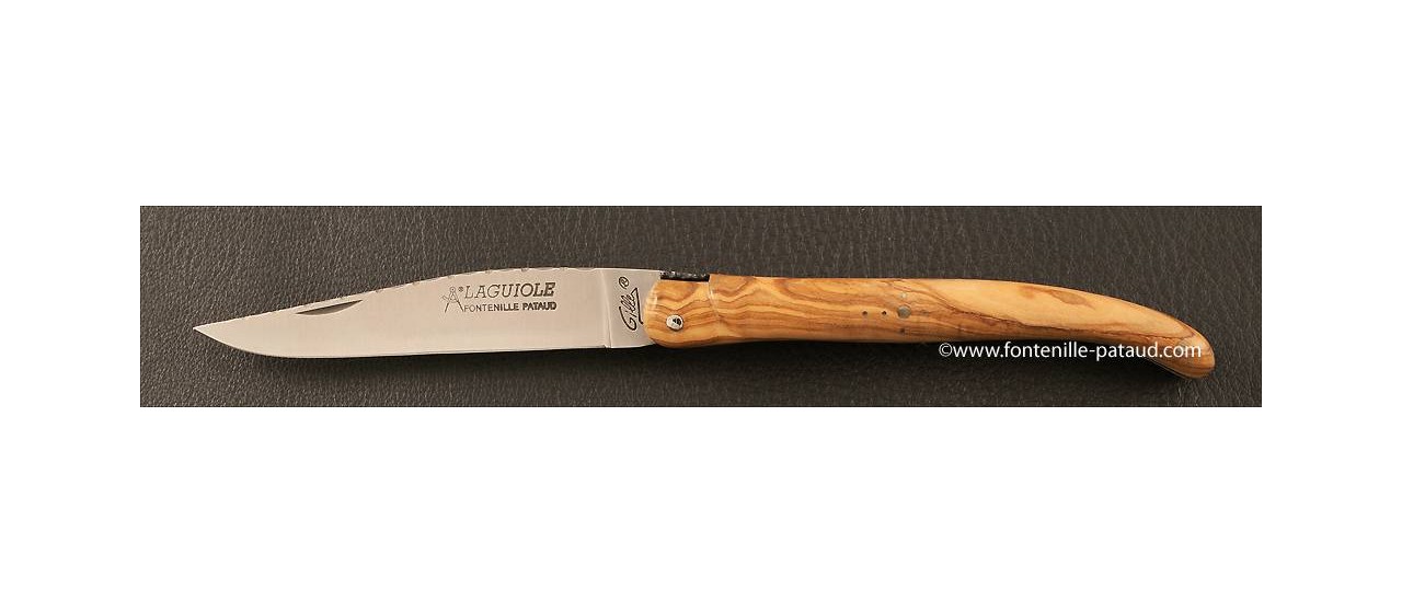 Laguiole Knife Traditional 11 cm Guilloche Range full handle Olivewood