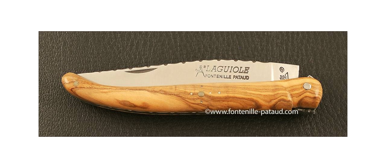 Laguiole Knife Traditional 11 cm Guilloche Range full handle Olivewood