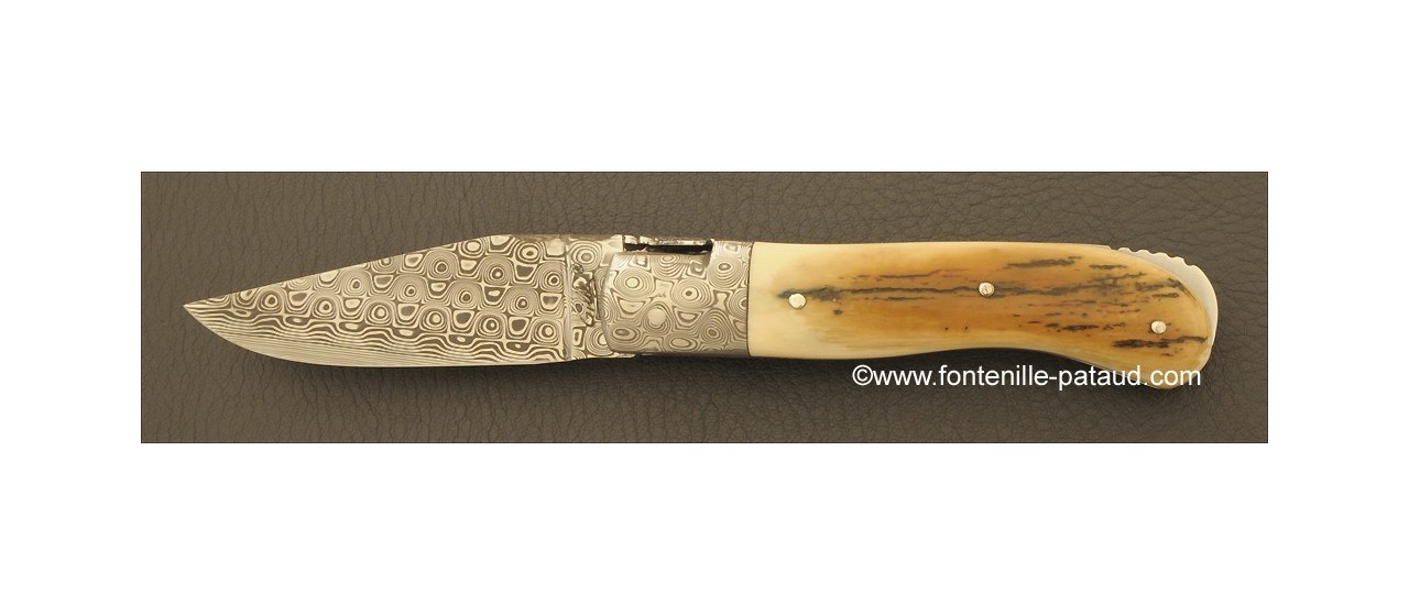 Laguiole Knife Gentleman Damascus Range Blue fossilized Mammoth Ivory