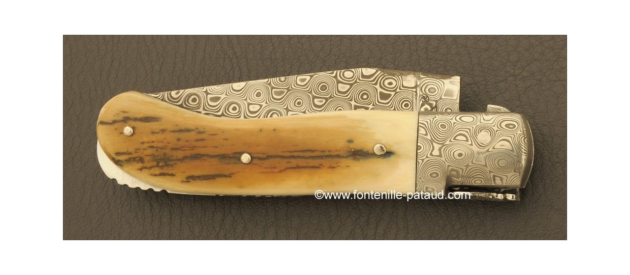 Laguiole Knife Gentleman Damascus Range Blue fossilized Mammoth Ivory