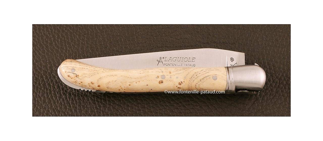Ash burl Laguiole knife handmade in France gy Gilles