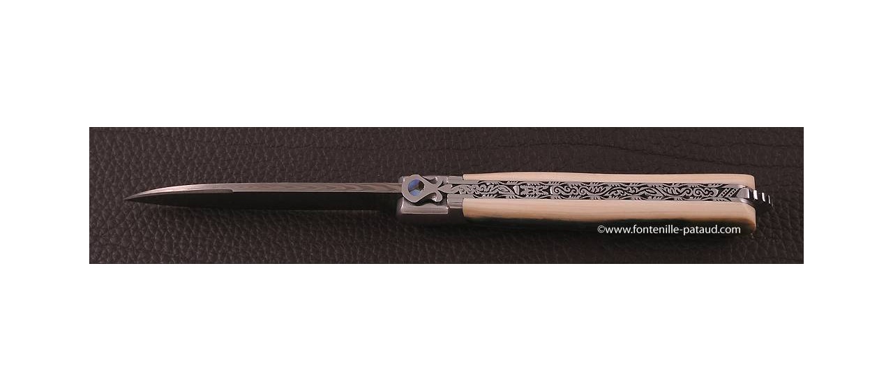 Couteau le 5 Coqs damas mammouth fossile bleu fabriqué en France