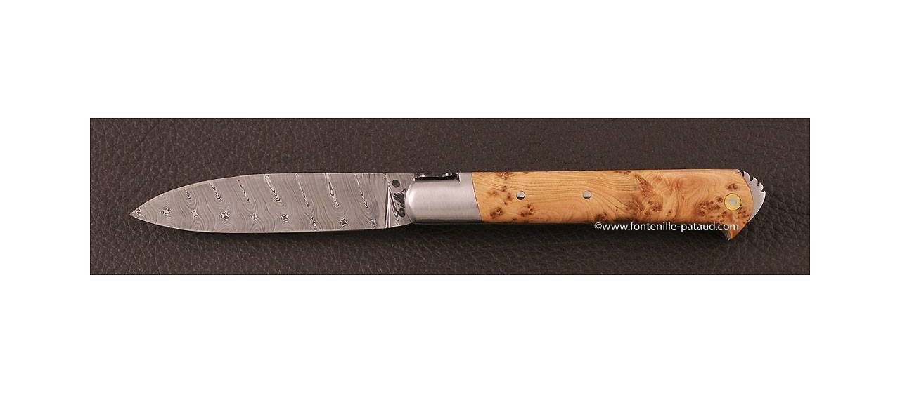 Le 5 Coqs knife Damascus juniper hand made in France