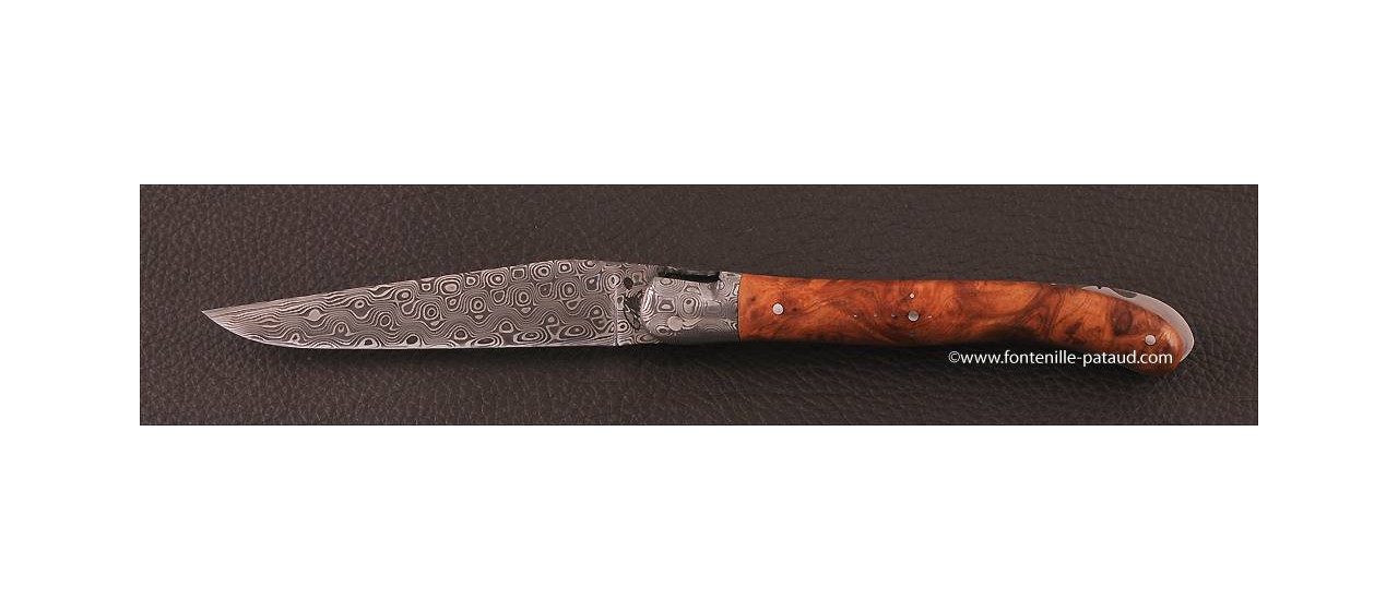 Laguiole Knife Nature Damascus Range Stabilized poplar burl