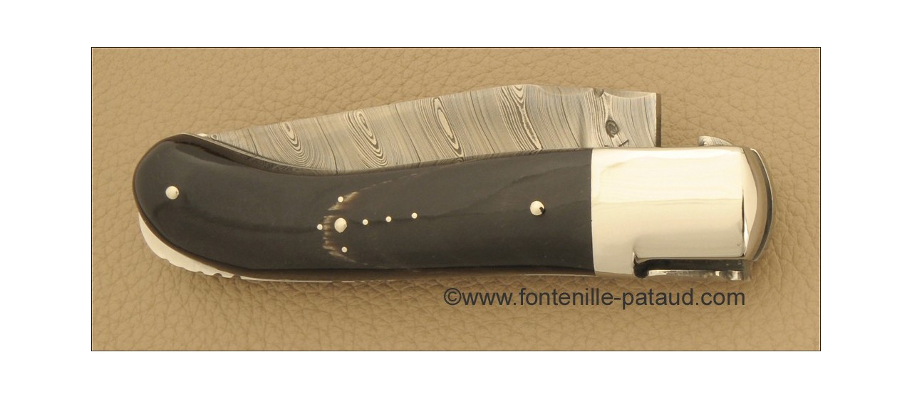 Laguiole Knife Gentleman Damascus Range Buffalo black horn tip